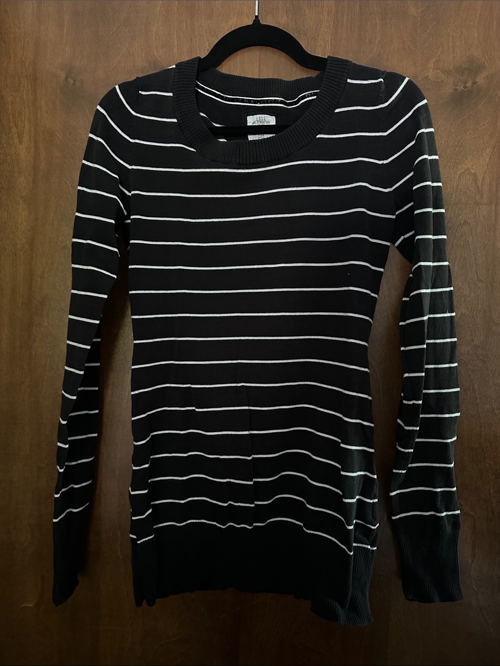 Women's Black Crewneck Sweater with White Stripes